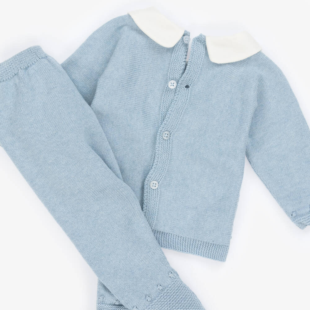 PAZ Rodríguez-Boys Blue Cotton & Cashmere Knit 2 Piece Babygrow | Childrensalon