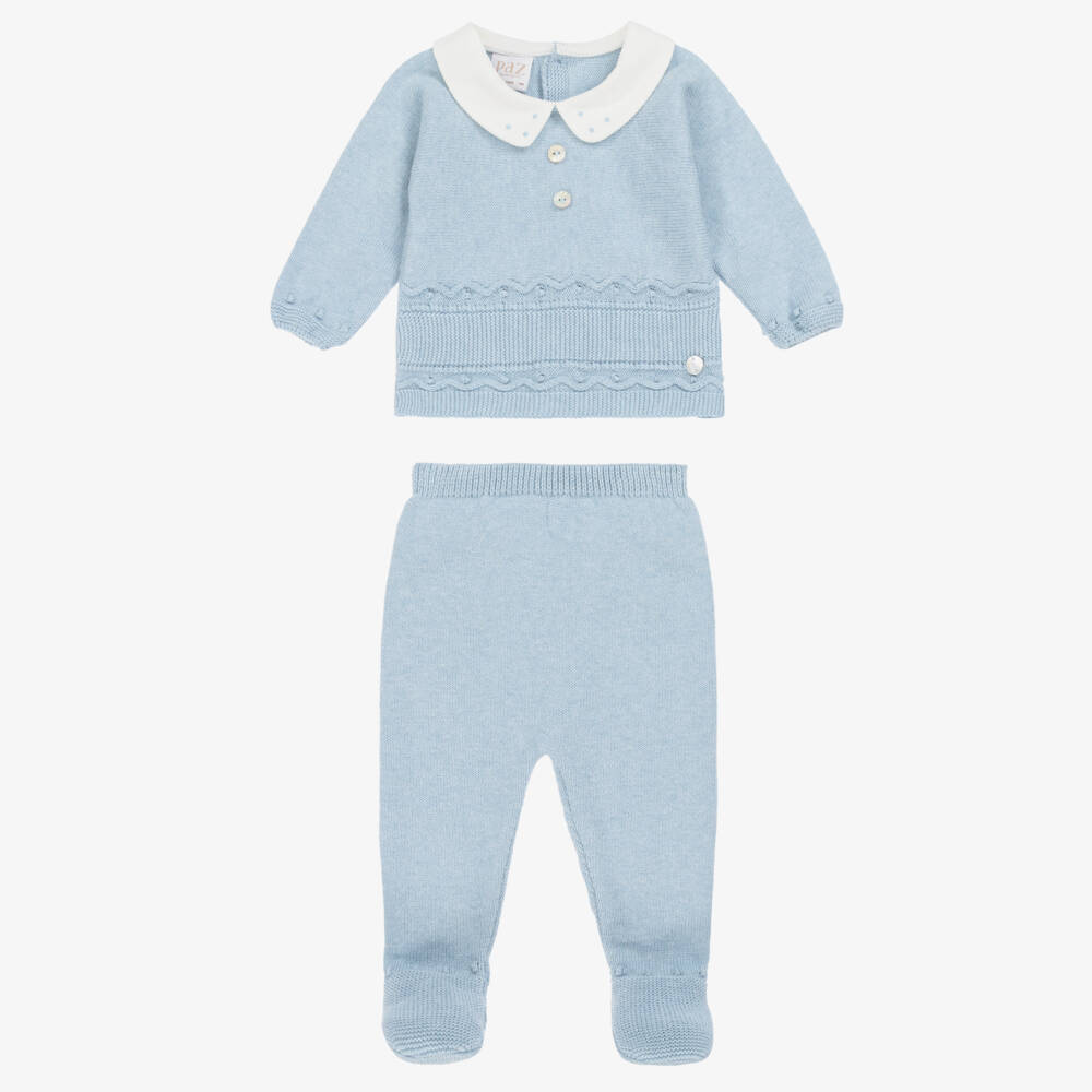 PAZ Rodríguez-Boys Blue Cotton & Cashmere Knit 2 Piece Babygrow | Childrensalon