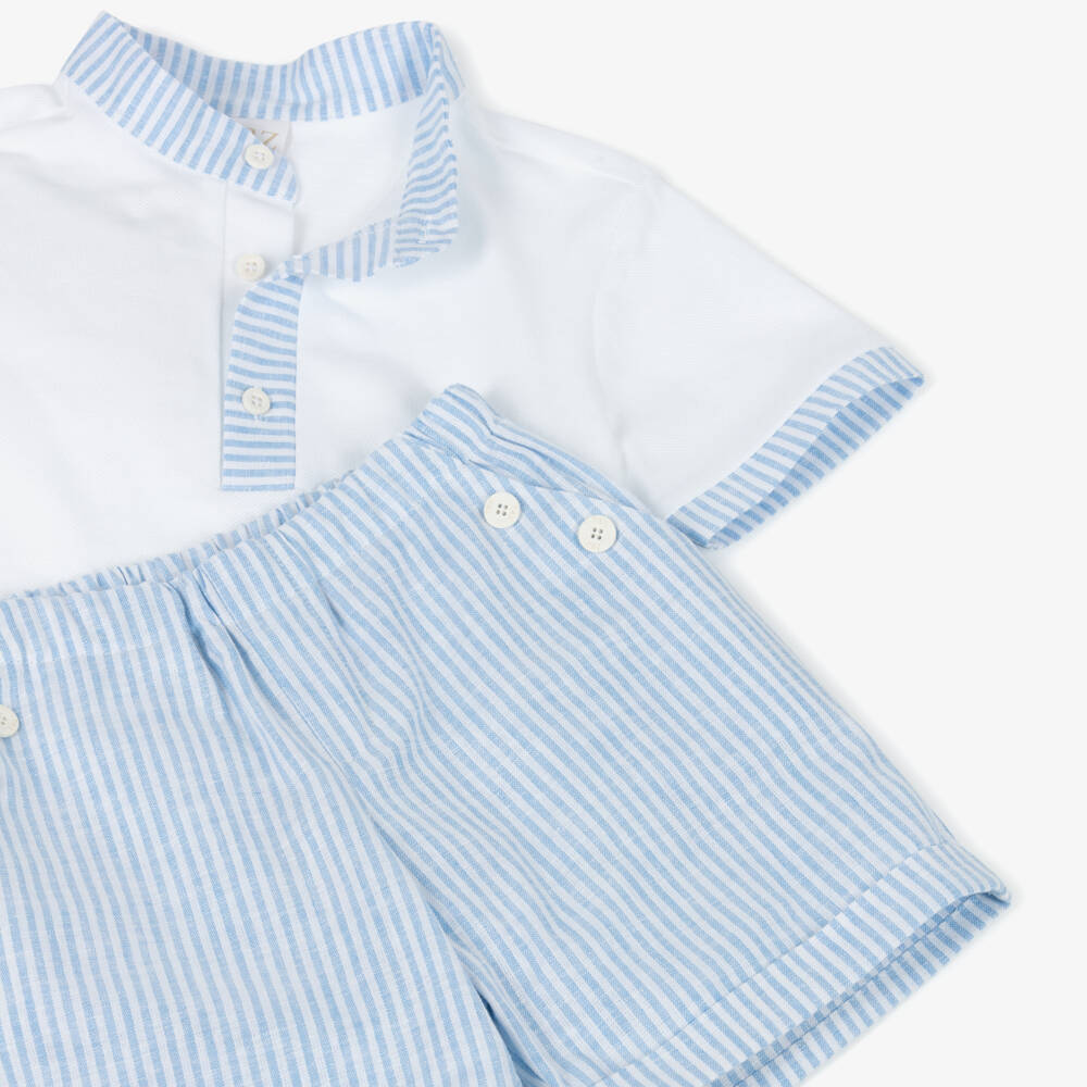 PAZ Rodríguez-Boys White & Blue Cotton Shorts Set | Childrensalon