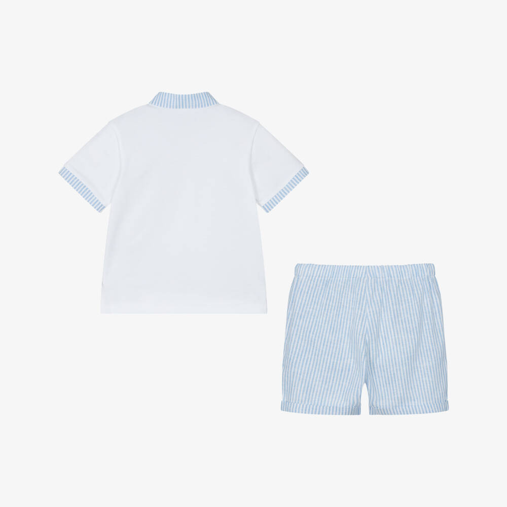 PAZ Rodríguez-Boys White & Blue Cotton Shorts Set | Childrensalon