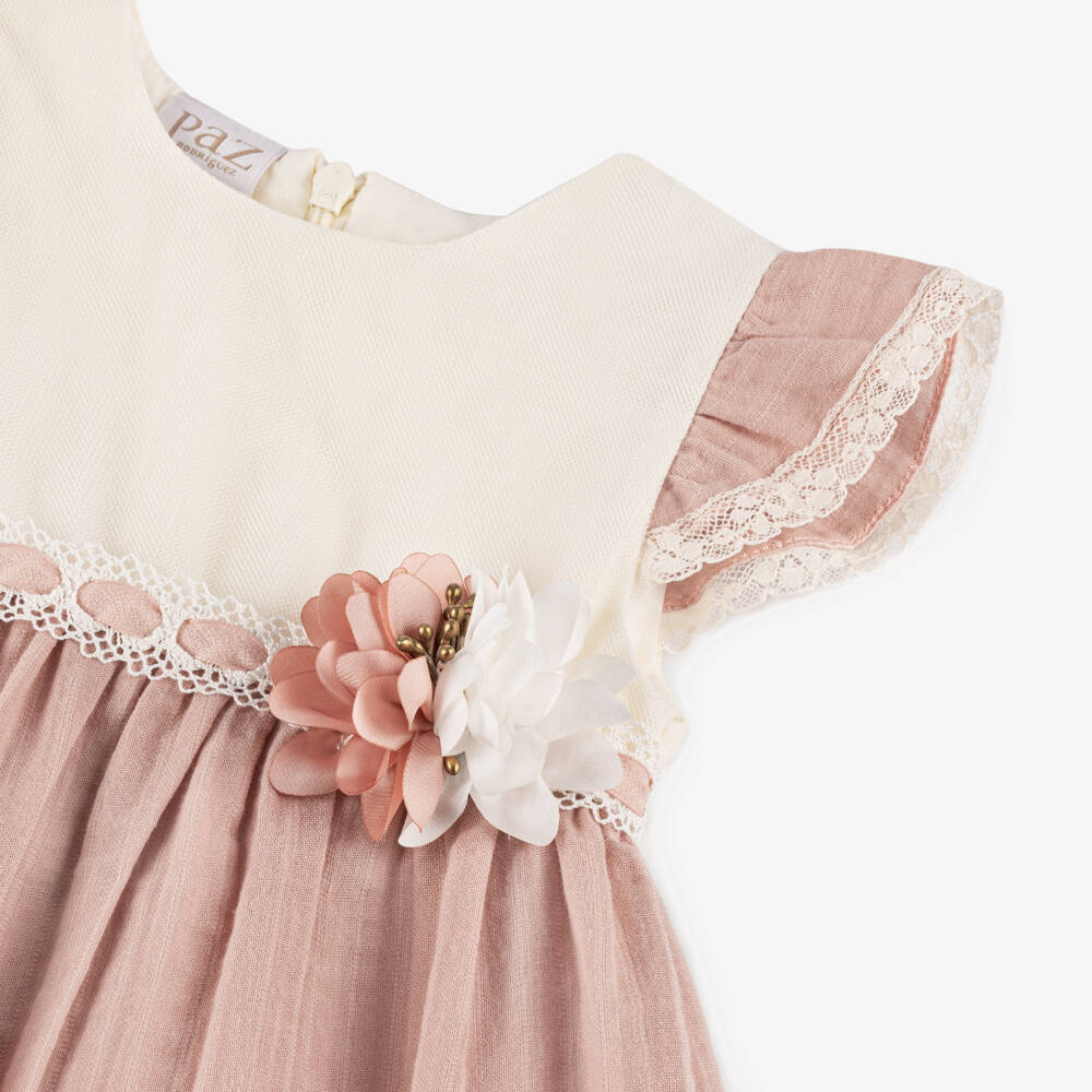 PAZ Rodríguez-Girls Ivory & Pink Cotton Dress | Childrensalon