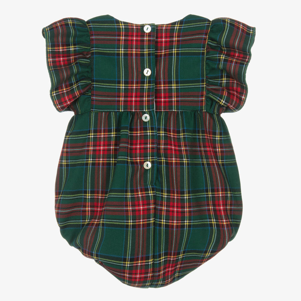 Phi Clothing-Girls Green & Red Tartan Shortie with Red Velvet Bows | Childrensalon