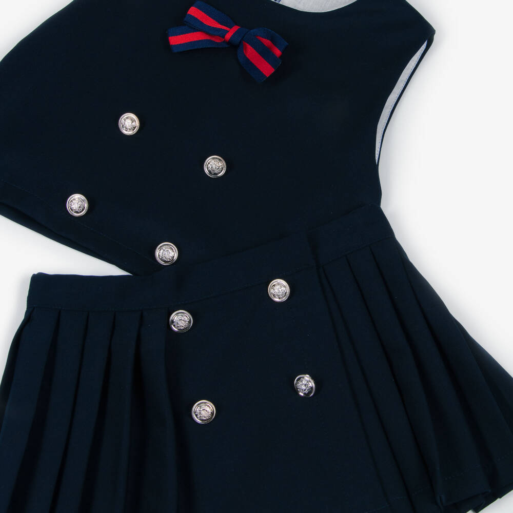 Phi Clothing-Girls Navy Blue Skirt Set with Ribbon Bows | Childrensalon