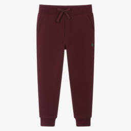Boys Burgundy Red Cotton Pony Logo Joggers