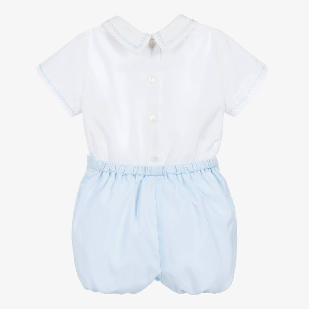 Sarah Louise-Boys White & Blue Shorts Set | Childrensalon