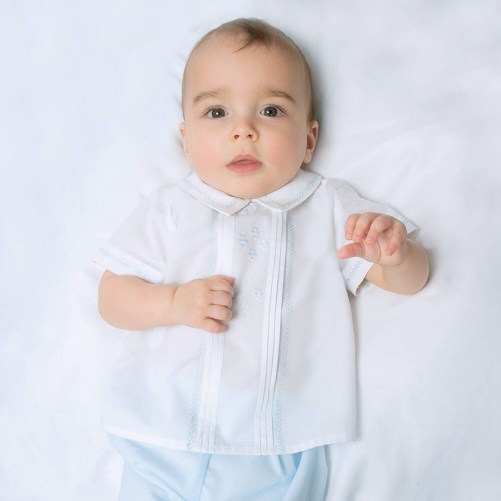 Sarah Louise-Boys White & Blue Shorts Set | Childrensalon
