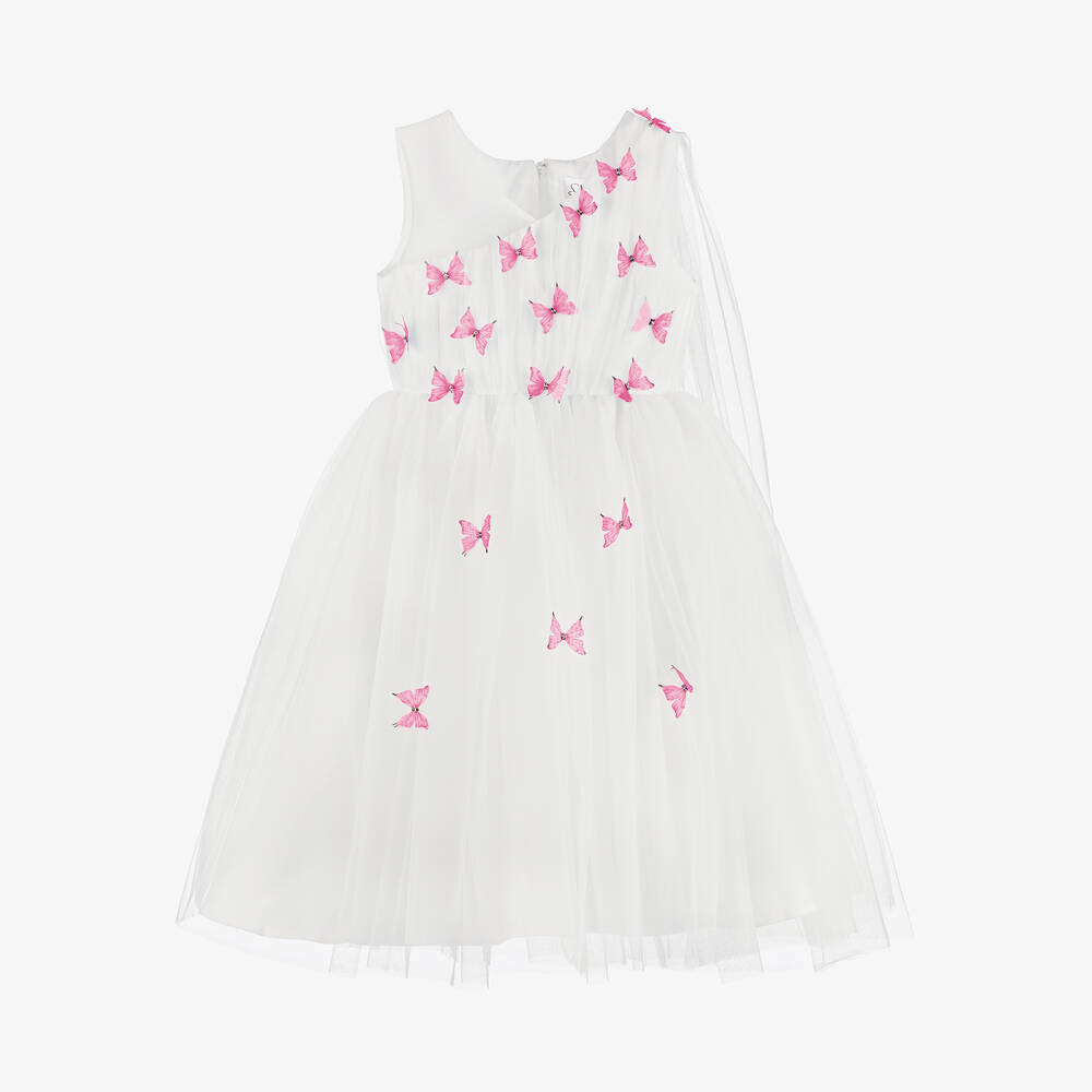 Sevva-Girls Ivory & Pink Butterfly Tulle Dress | Childrensalon