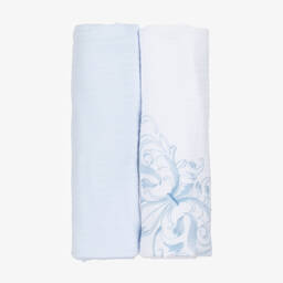 Blue & White Muslin Cloths (2 Pack)