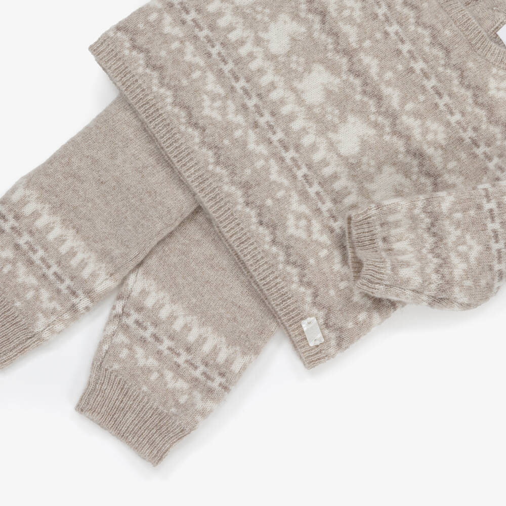 Tartine et Chocolat-Baby Boys Beige Wool & Cashmere Knit Bunny Trouser Set | Childrensalon