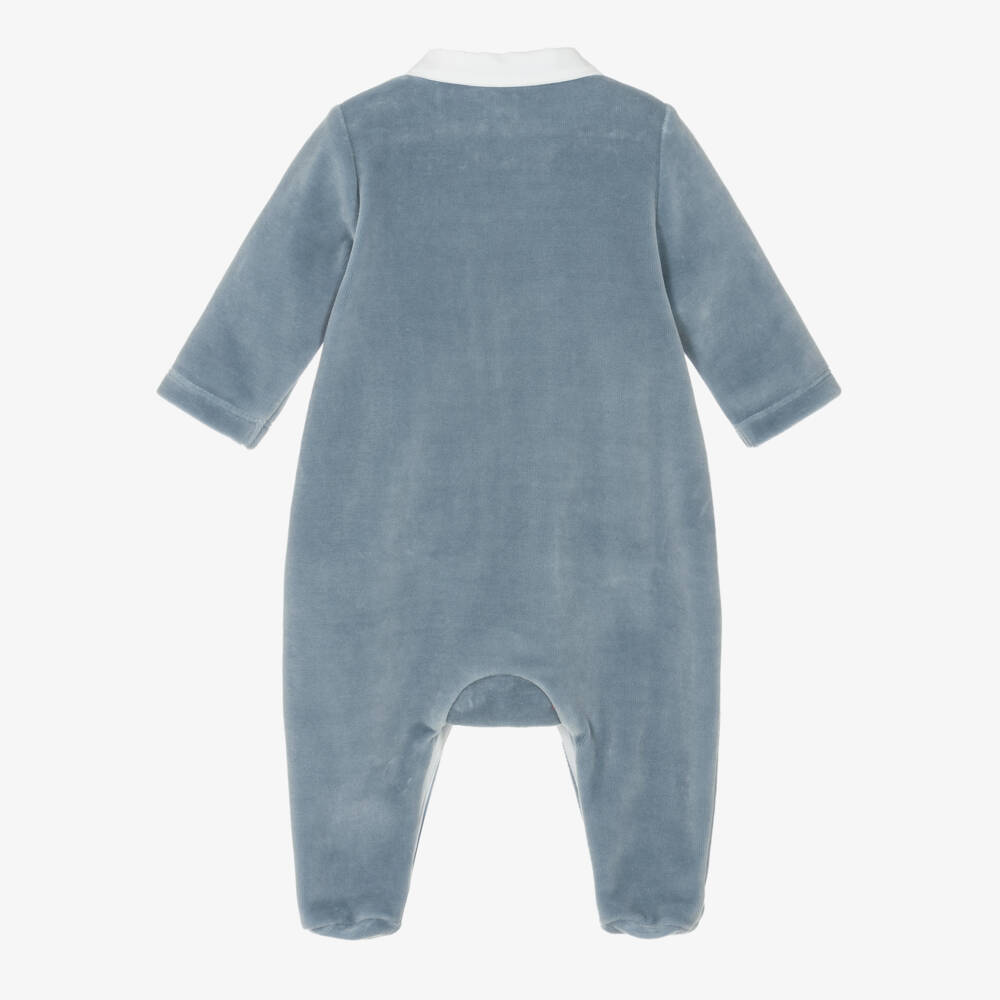 Tartine et Chocolat-Boys Blue Velour Hedgehog Babygrow | Childrensalon
