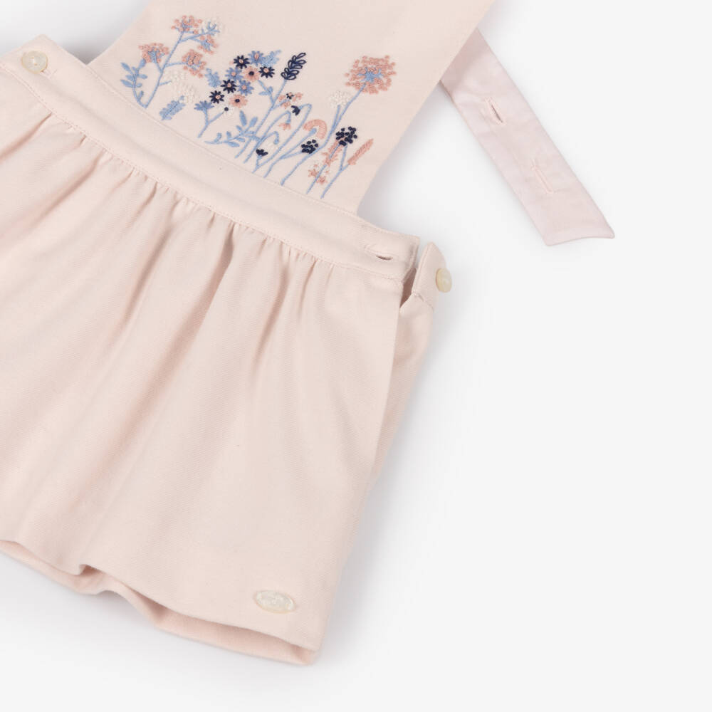 Tartine et Chocolat-Girls Pink Floral Embroidered Pinafore Dress | Childrensalon