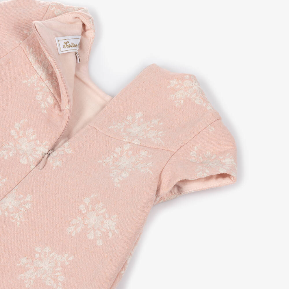 Tartine et Chocolat-Girls Pink & Glittery Ivory Floral Jacquard Dress | Childrensalon