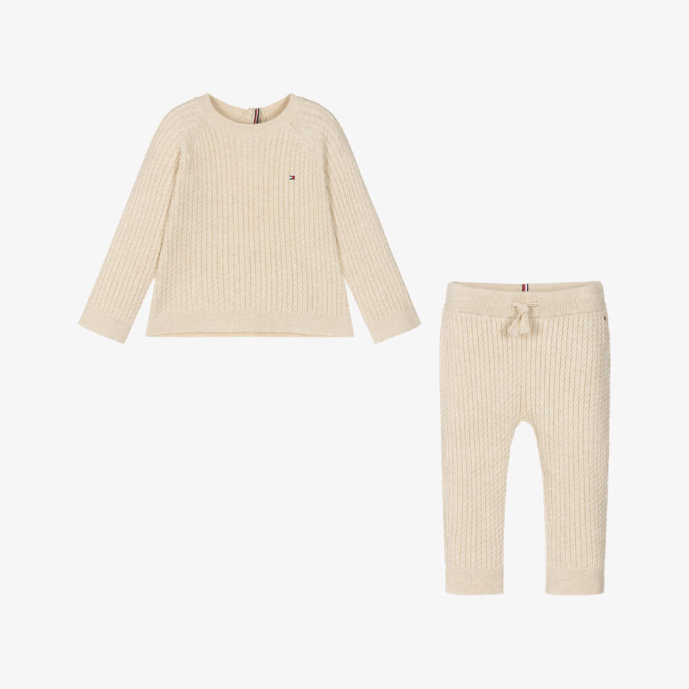 Tommy Hilfiger-Beige Knitted Trouser Set | Childrensalon