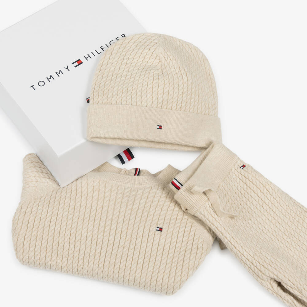 Tommy Hilfiger-Beige Knitted Trouser Set | Childrensalon