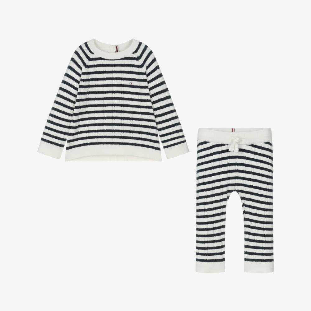 Tommy Hilfiger-Blue Striped Knitted Trouser Set | Childrensalon