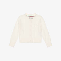 Girls Ivory Cotton Pointelle Cardigan