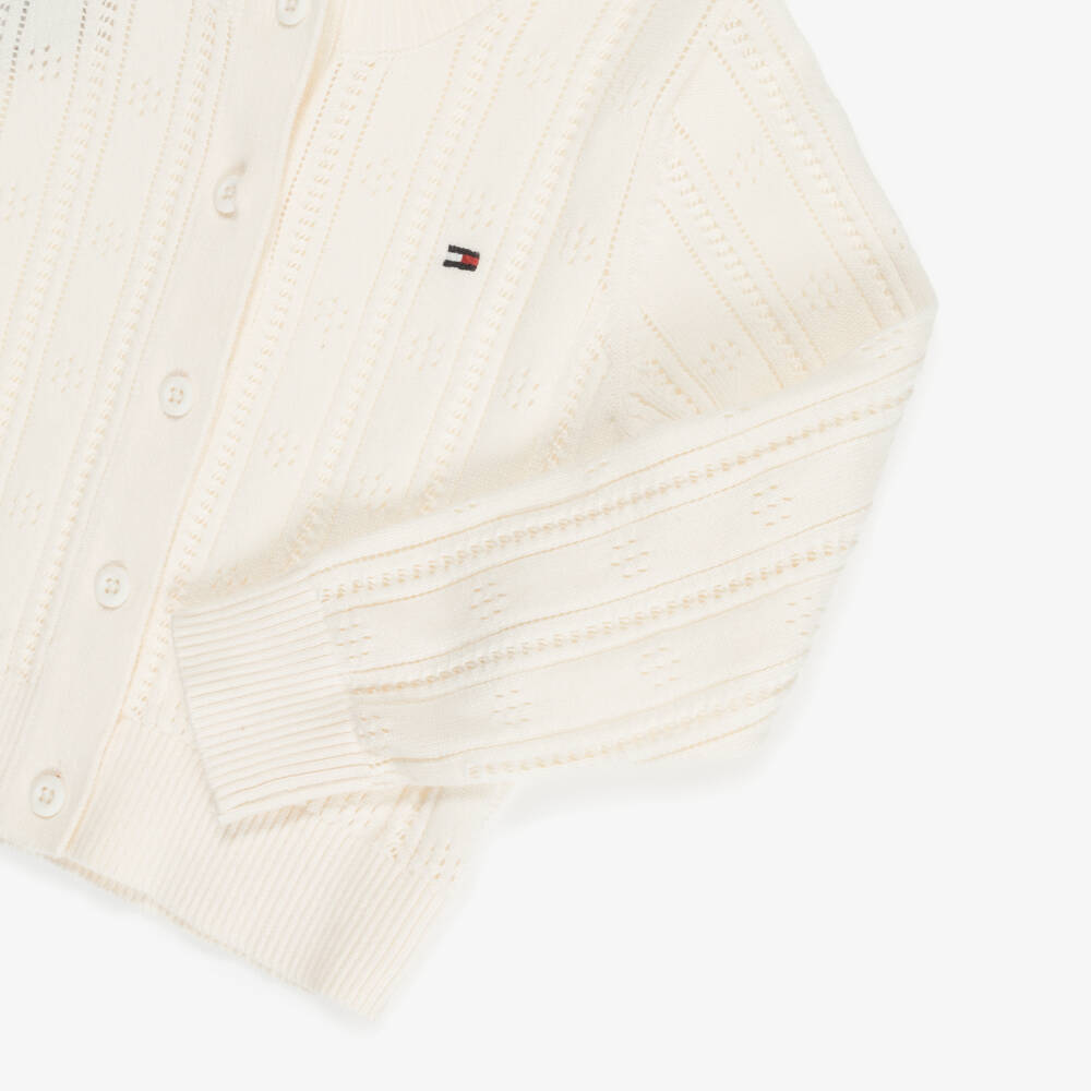 Tommy Hilfiger-Girls Ivory Cotton Pointelle Cardigan | Childrensalon