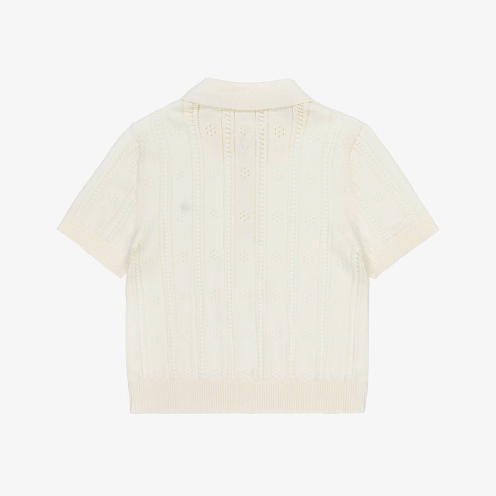 Tommy Hilfiger-Girls Ivory Cotton Pointelle Knit Polo Shirt | Childrensalon