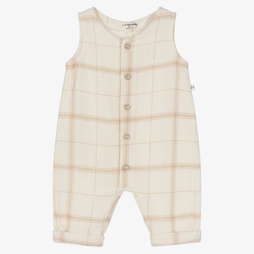 1 + in the family-Ivory & Beige Check Cotton Dungarees | Childrensalon
