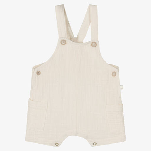 1 + in the family-Ivory Cotton Muslin Dungaree Shorts | Childrensalon