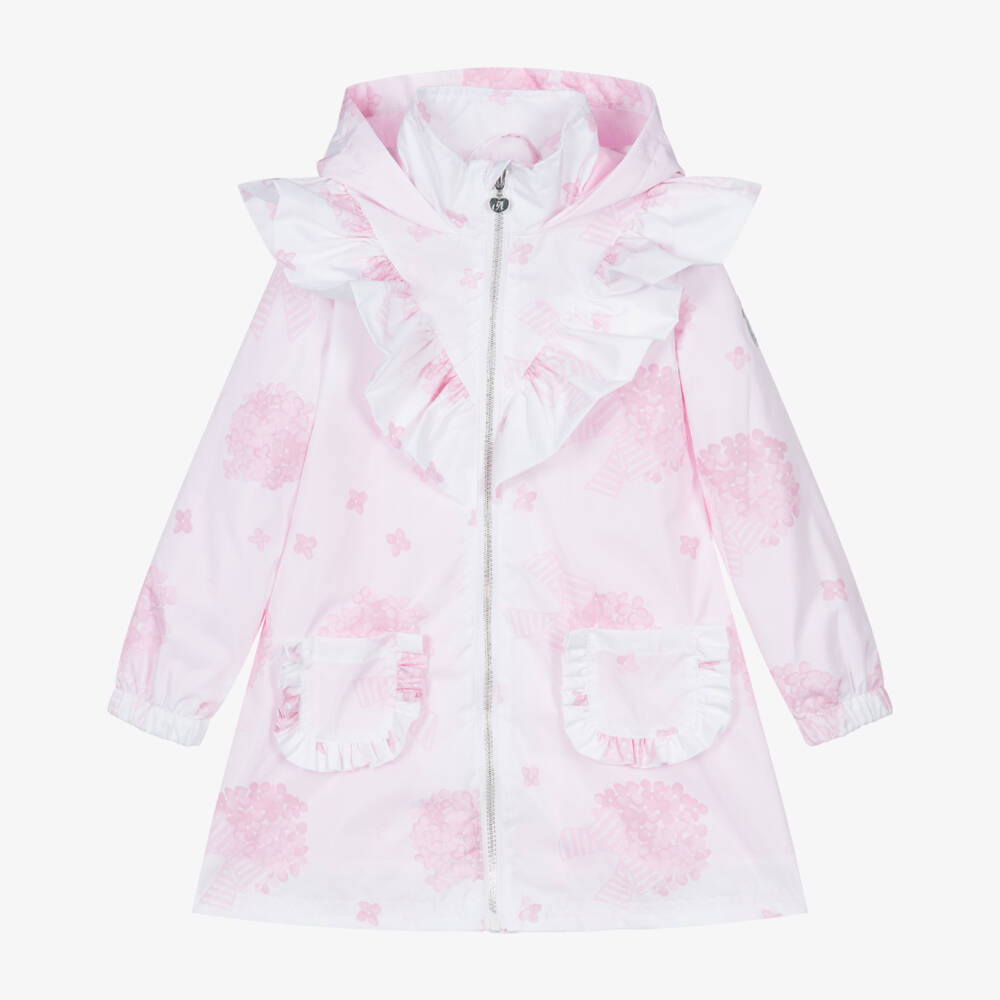 A Dee-Girls White & Pink Floral Hooded Coat | Childrensalon