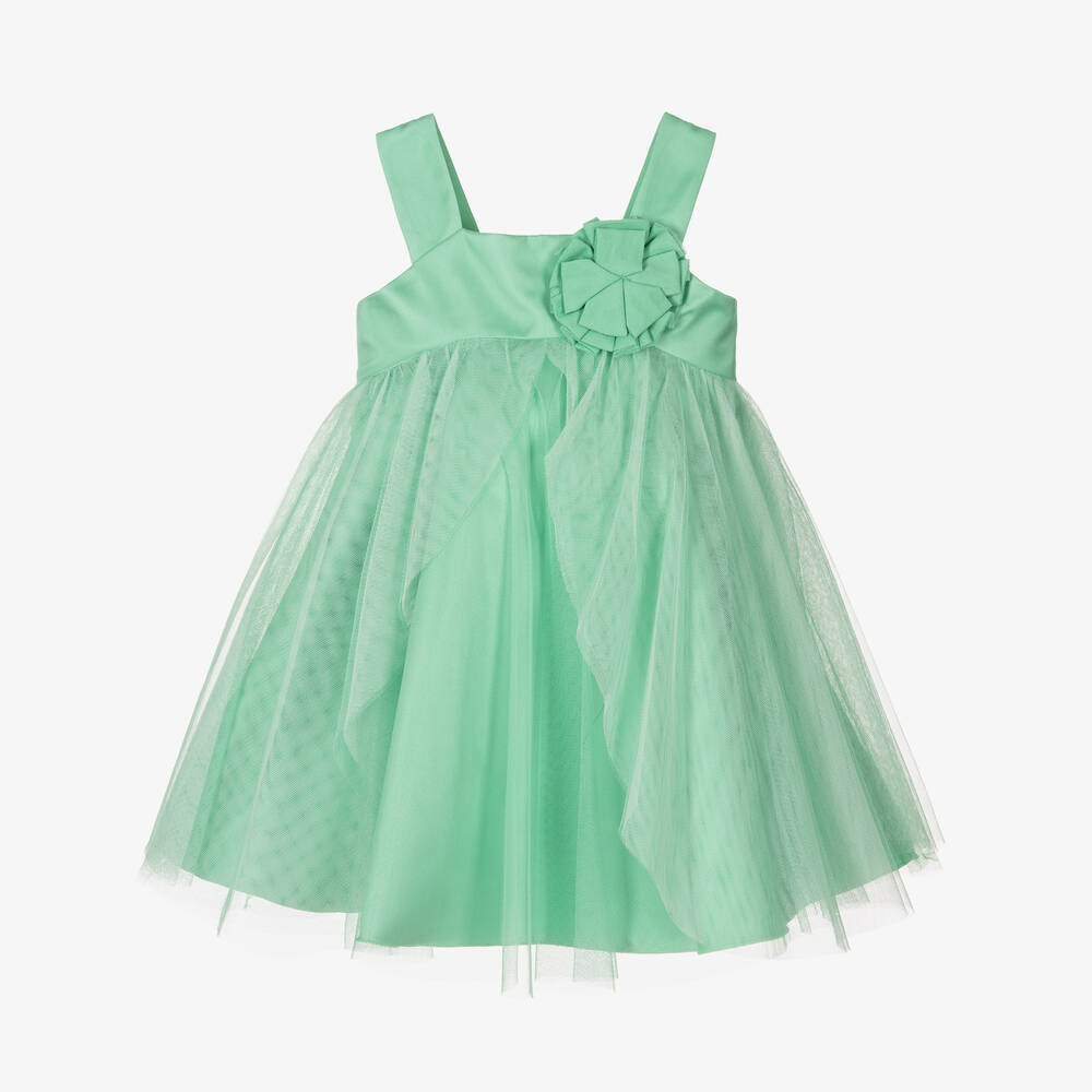 Abel & Lula-Girls Green Tulle & Satin Dress | Childrensalon