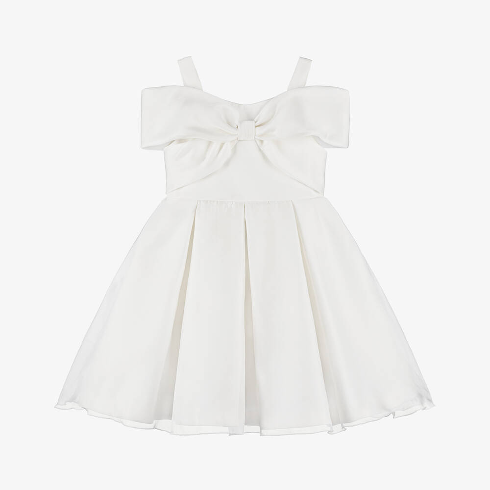 Abel & Lula-Girls Ivory Pleated Bow Dress | Childrensalon