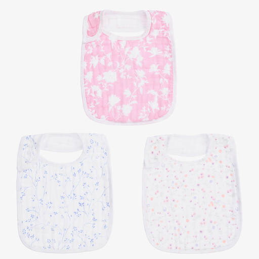 aden + anais-Pink & White Cotton Muslin Bibs (3 Pack) | Childrensalon