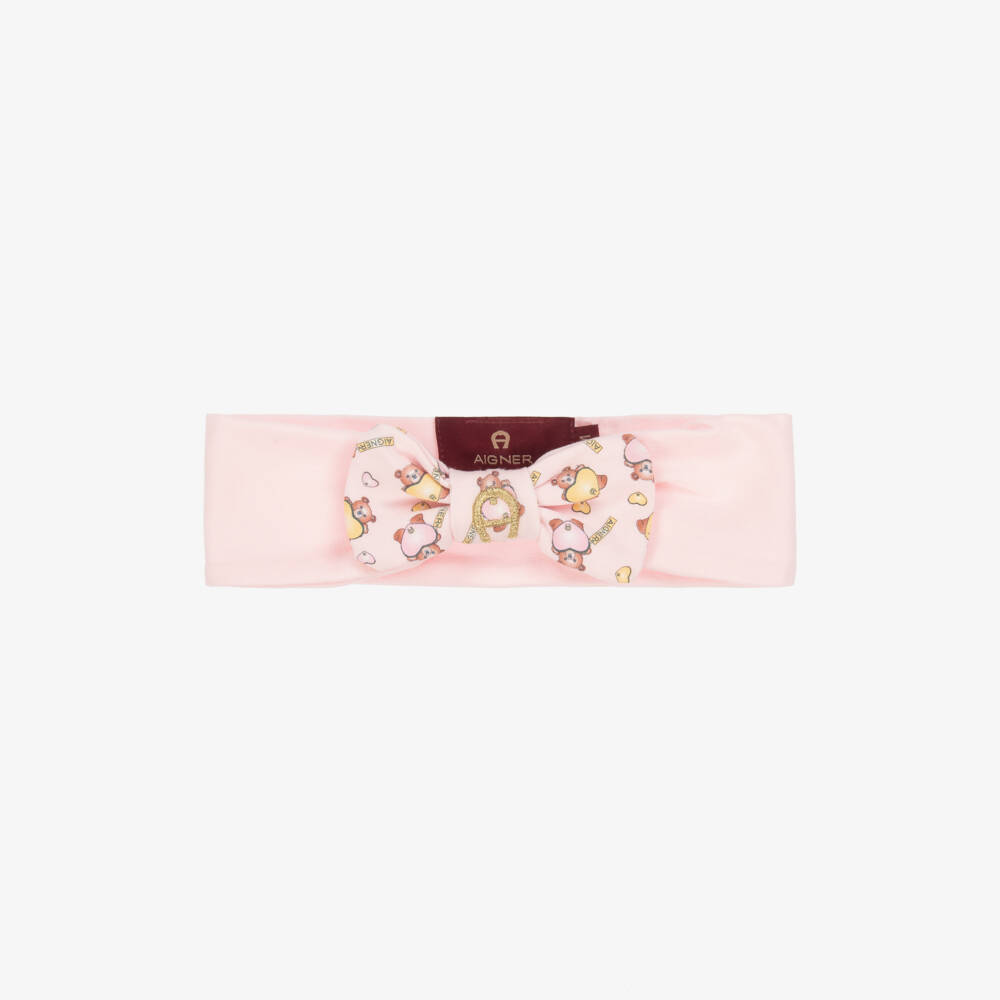 AIGNER-Baby Girls Pink Pima Cotton Teddy Bears Headband | Childrensalon
