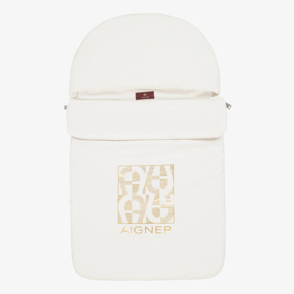 AIGNER-Ivory & Gold Pima Cotton Padded Baby Nest (72cm) | Childrensalon