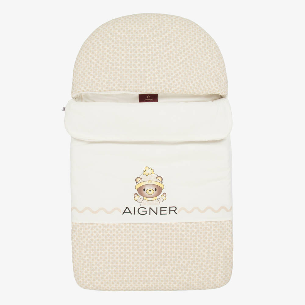 AIGNER-Ivory Pima Cotton Padded Teddy Bear Baby Nest (72cm) | Childrensalon