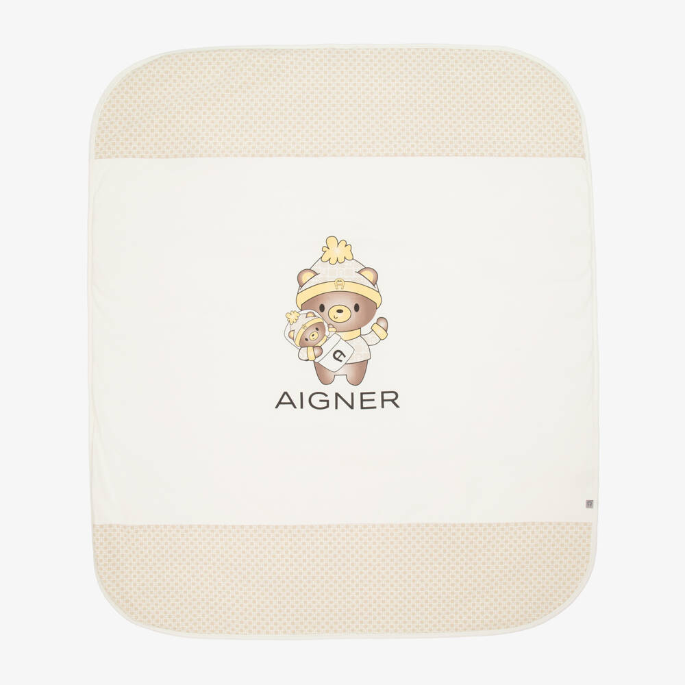 AIGNER-Ivory Pima Cotton Padded Teddy Bear Blanket (88cm) | Childrensalon