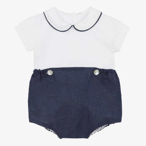 Ancar-Boys Navy Blue & White Cotton Buster Suit | Childrensalon
