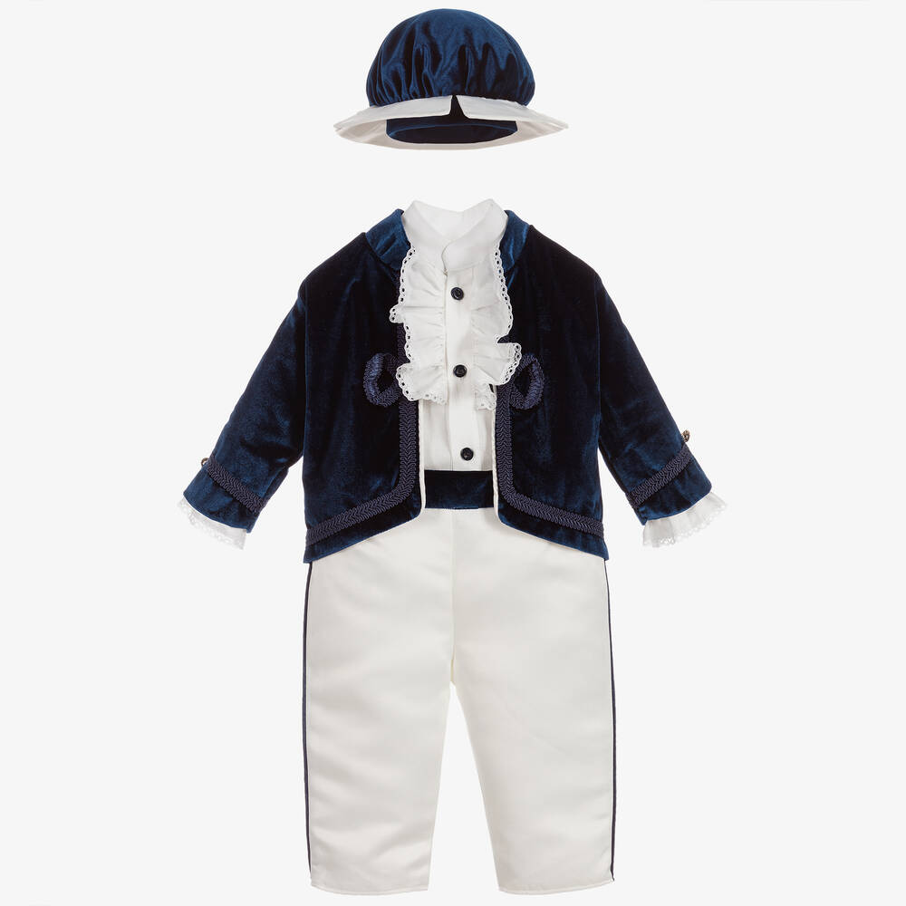 Andreeatex-Boys Blue Satin & Velvet Suit | Childrensalon