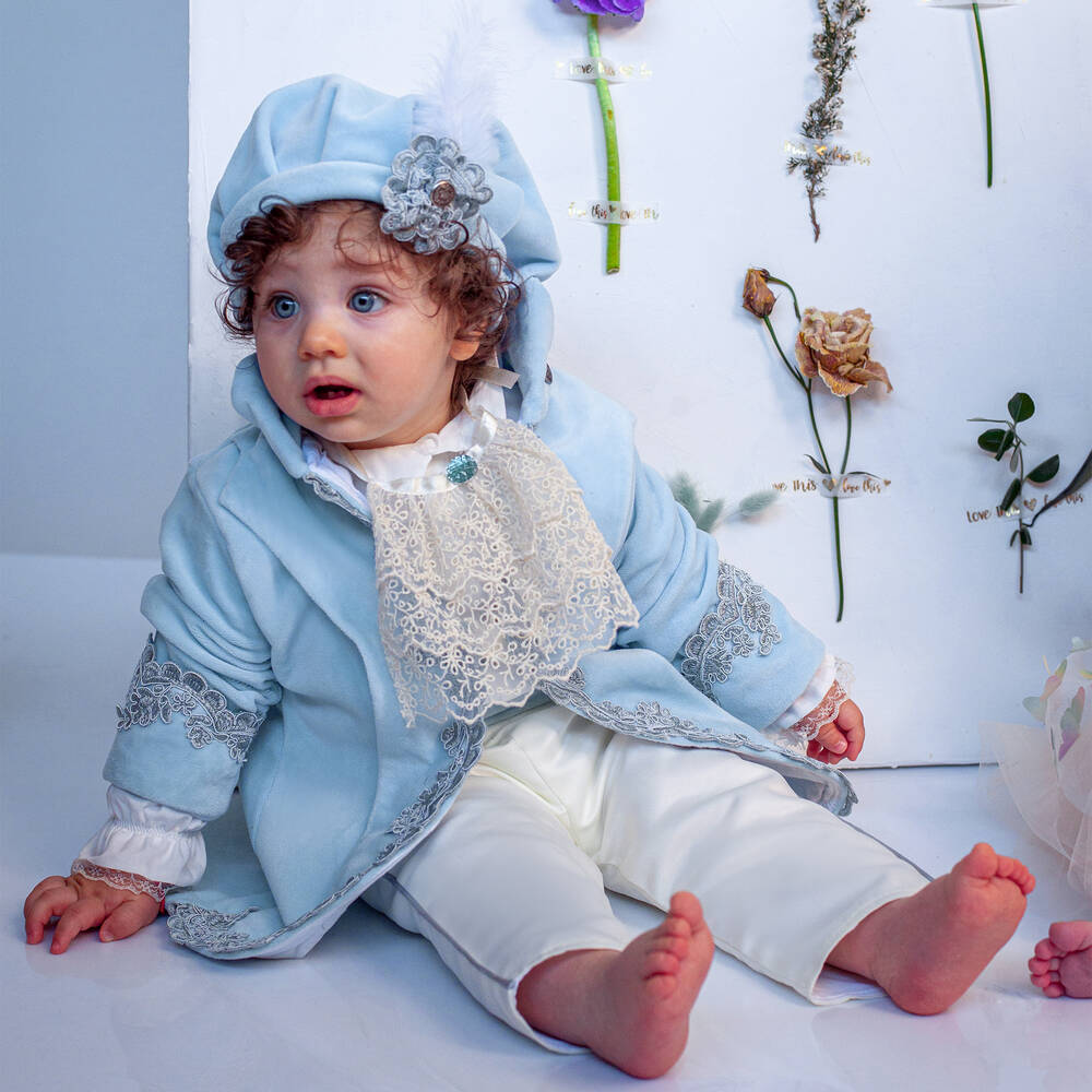 Andreeatex-Boys Blue Velvet & Satin Suit | Childrensalon