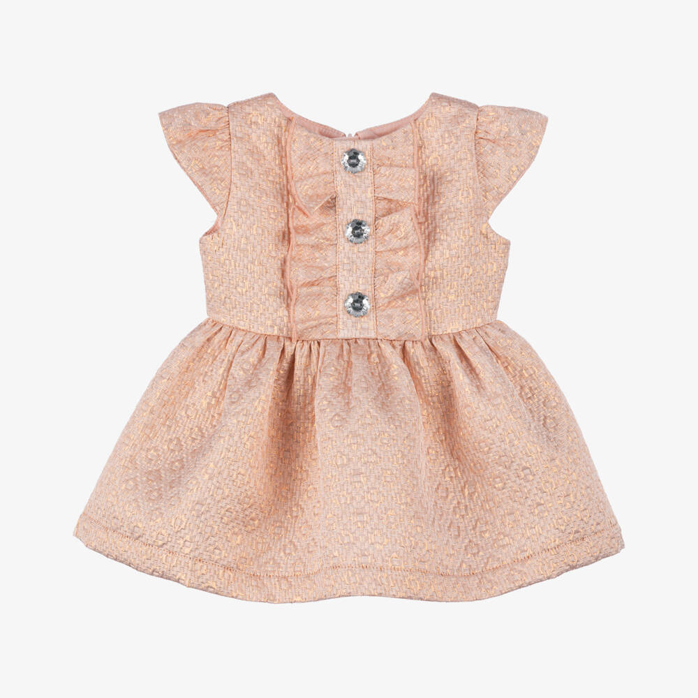 Angel's Face-Baby Girls Pink & Gold Jacquard Dress | Childrensalon