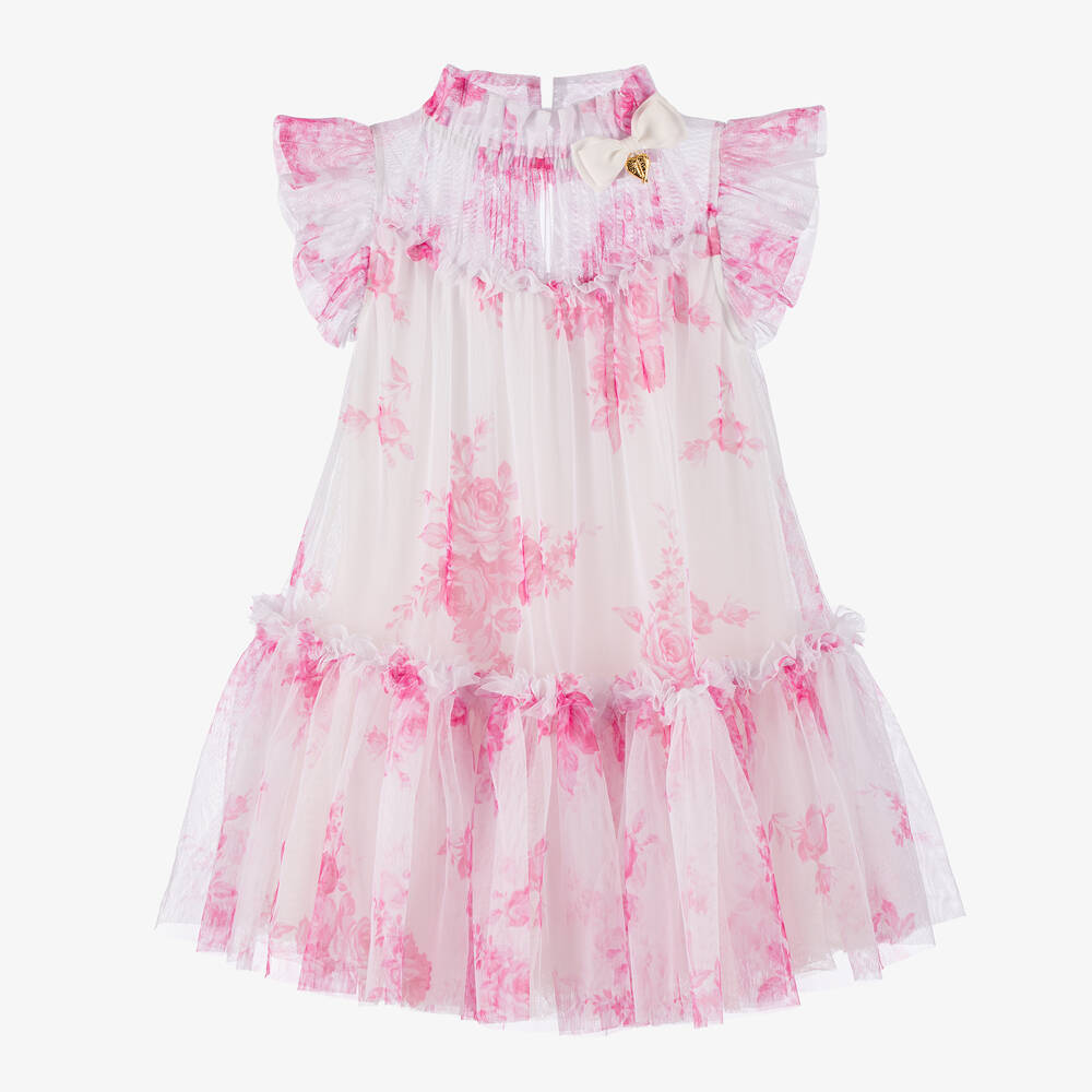 Angel's Face-Girls White Floral Tulle Dress | Childrensalon