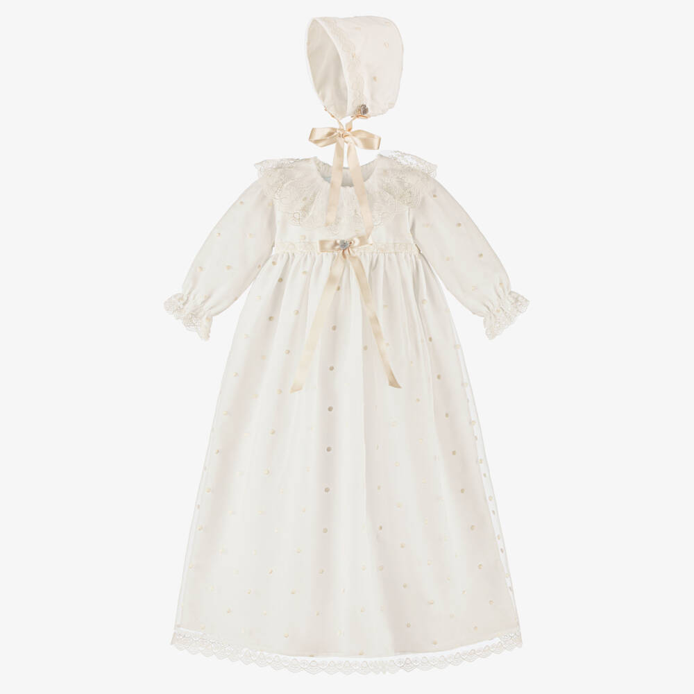 Artesanía Granlei-Baby Girls Ivory Ceremony Gown & Bonnet Set | Childrensalon