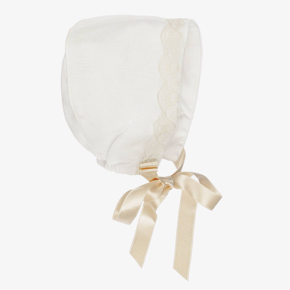 Artesanía Granlei-Baby Girls Ivory Organza & Lace Bonnet | Childrensalon