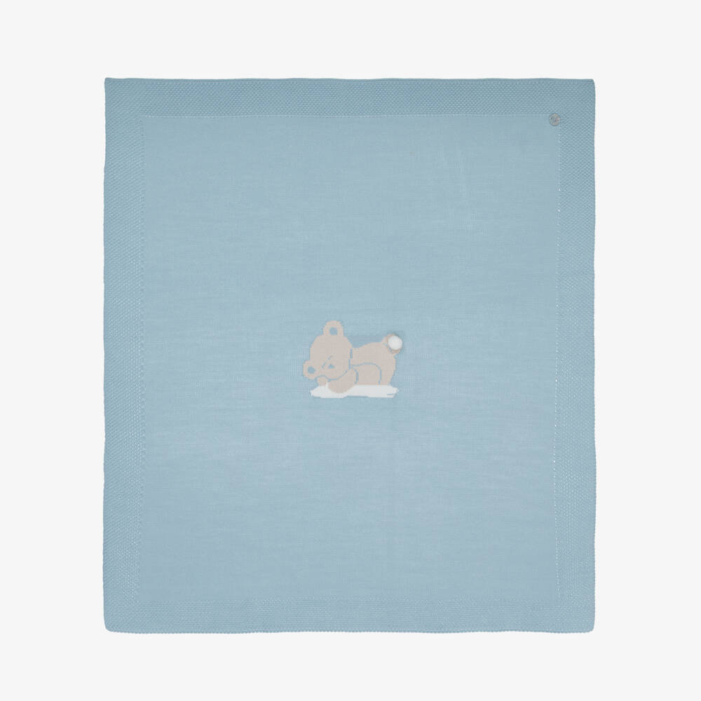 Artesanía Granlei-Blue Knitted Teddy Bear Baby Blanket (84cm) | Childrensalon