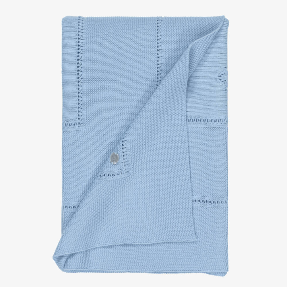 Artesanía Granlei-Blue Openwork Knitted Baby Blanket (106cm) | Childrensalon
