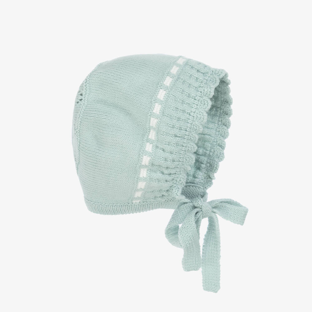 Artesanía Granlei-Green Knitted Bonnet with Tie Fastenings | Childrensalon