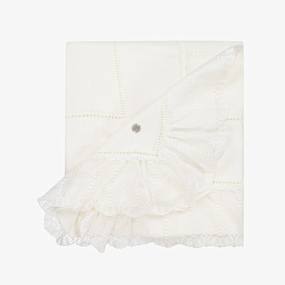Artesanía Granlei-Ivory Lace Trim Blanket (105cm) | Childrensalon