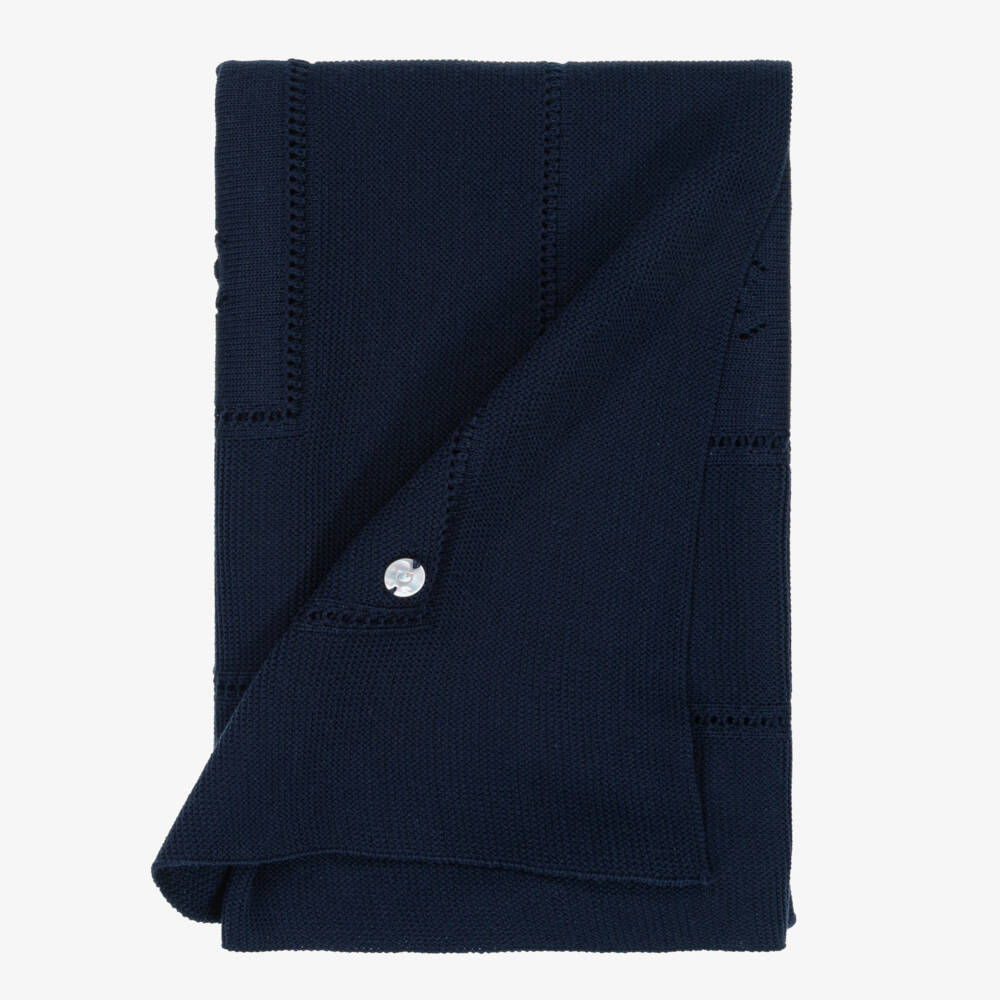 Artesanía Granlei-Navy Blue Openwork Knitted Baby Blanket (106cm) | Childrensalon