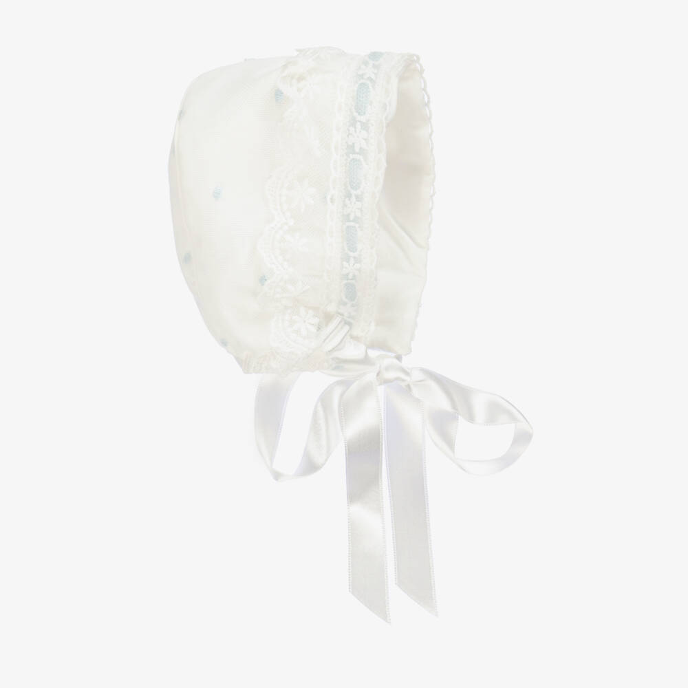 Artesanía Granlei-White Tulle & Lace Baby Bonnet | Childrensalon