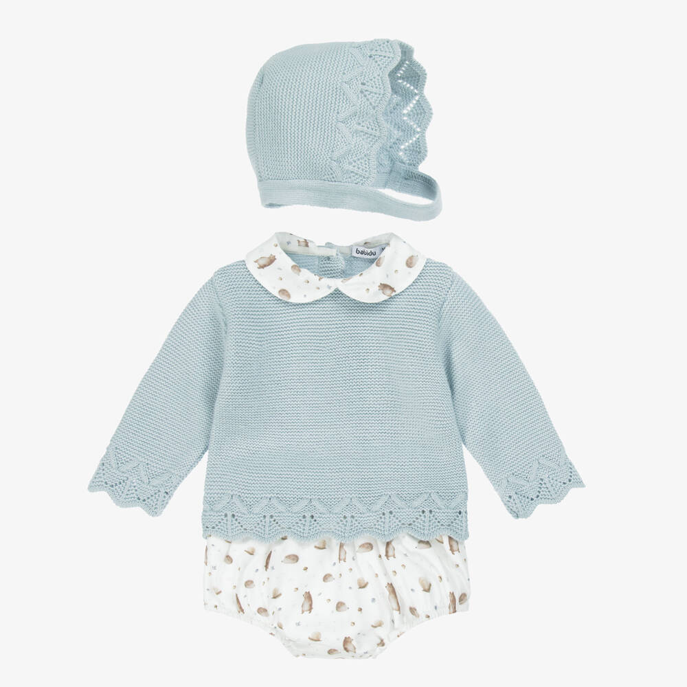 Babidu-Baby Boys Blue & Ivory Cotton Shorts Set | Childrensalon