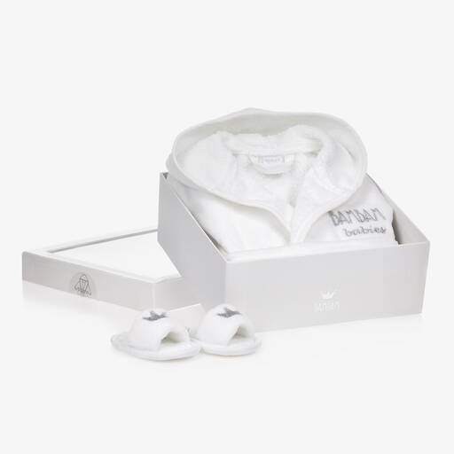 Bam Bam-White Bathrobe Baby Gift Set  | Childrensalon