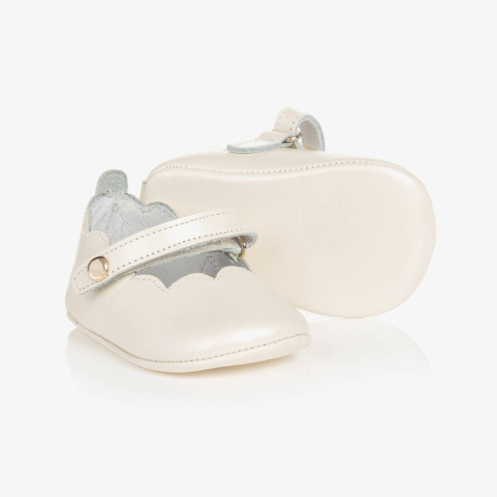 Beatrice & George-Baby Girls Ivory Leather Pre-Walker Shoes  | Childrensalon