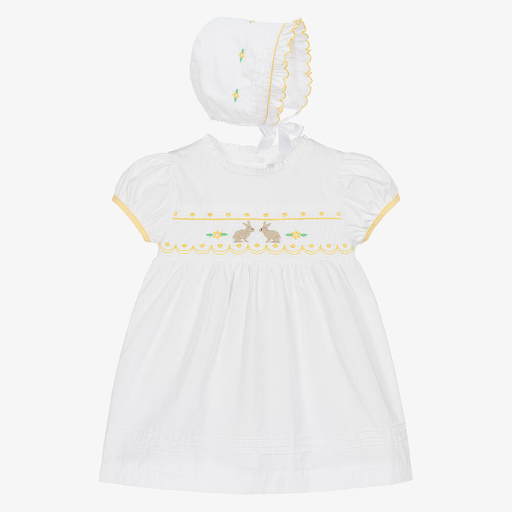 Beatrice & George-Girls White Embroidered Cotton Dress Set  | Childrensalon