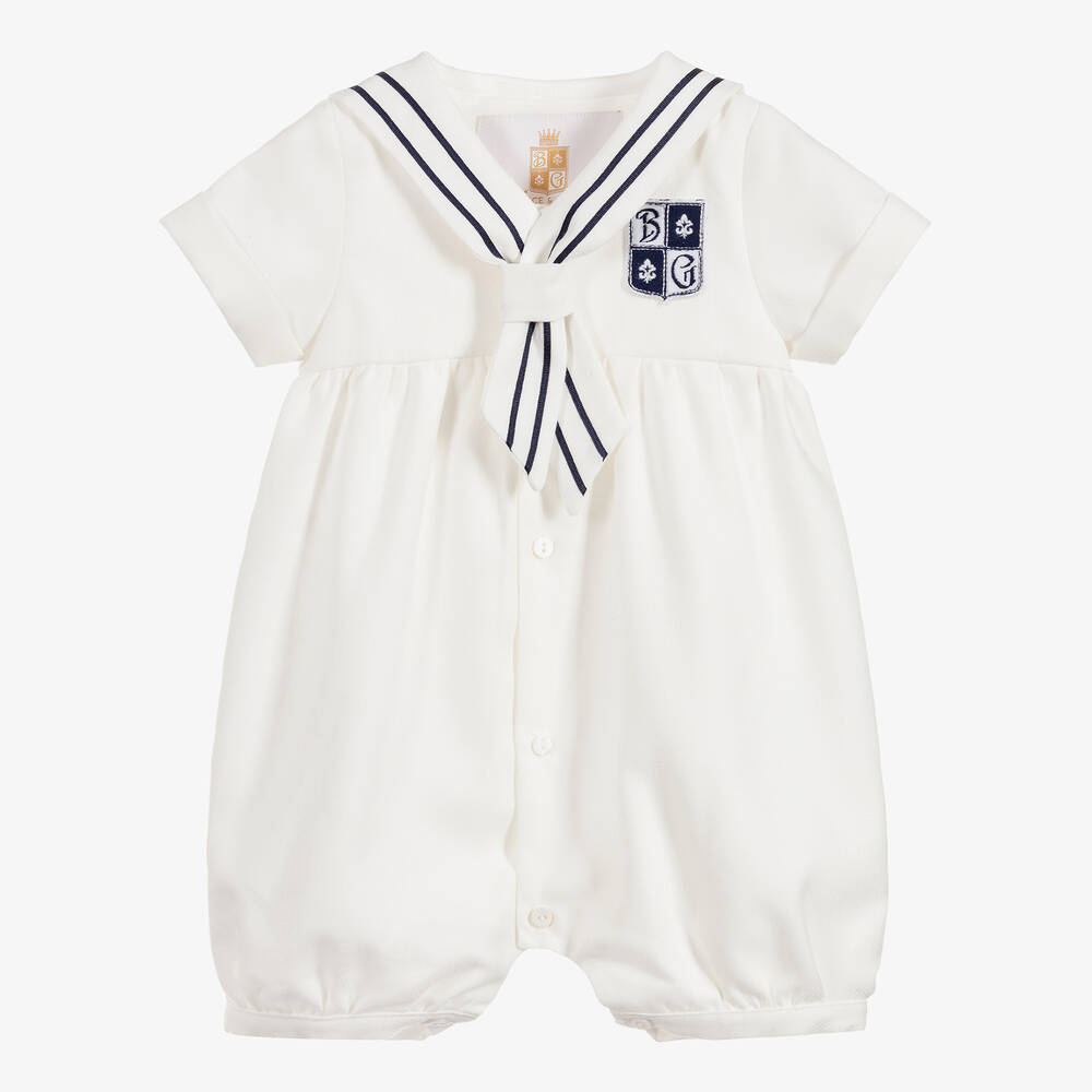 Beatrice & George-Ivory Viscose & Cotton Sailor Shortie | Childrensalon